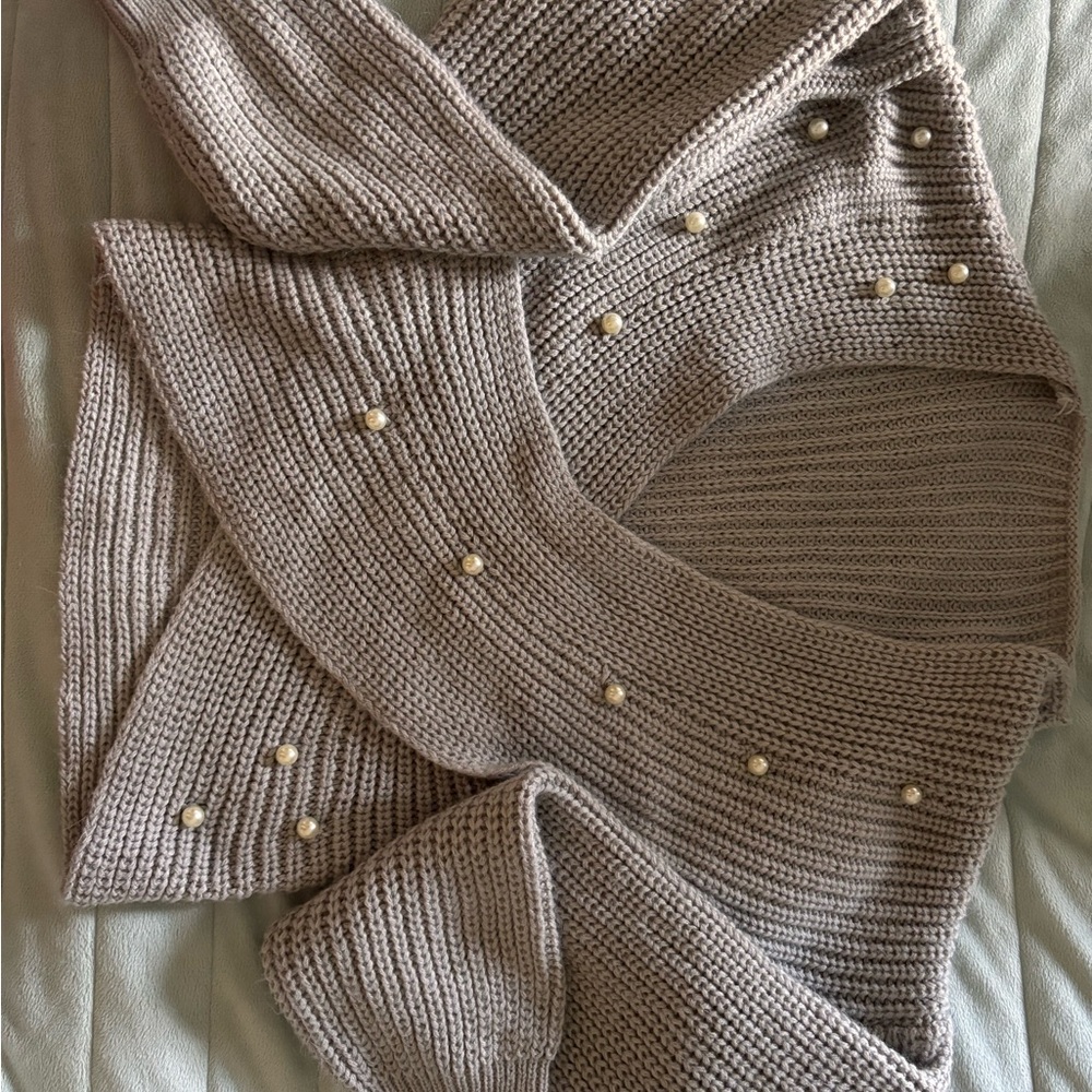 SHEIN Pearl-Accented Beige Sweater